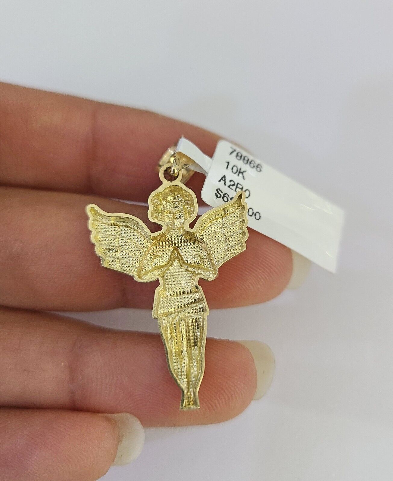 10k Solid Gold Cuban Curb Chain Praying Angel Pendant 2mm 18"-24" SET Necklace